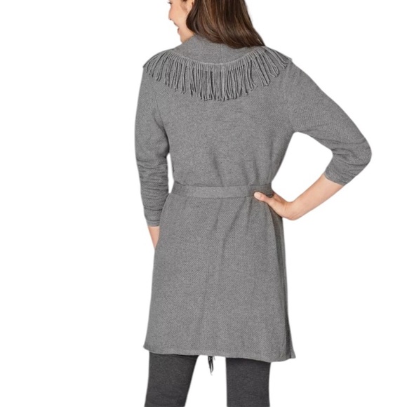 NEW J.Jill Long Fringe Cardi XS Petite Gray Belt Shawl Collar Closet Staple - Picture 7 of 13